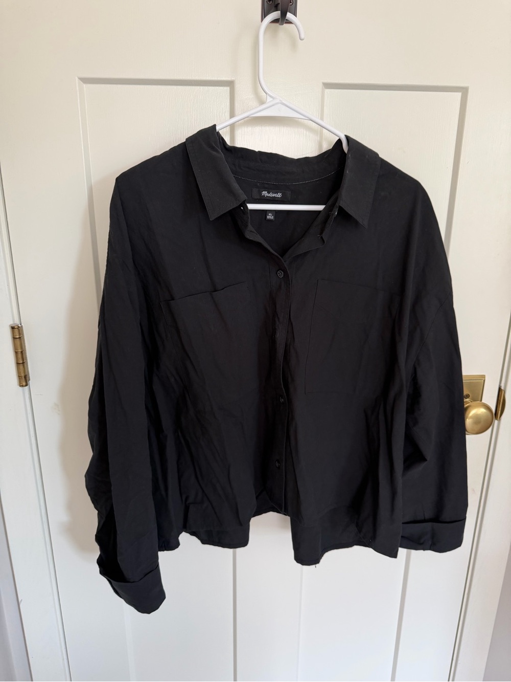 Madewell Black Oversized Cropped Button-Up Shirt